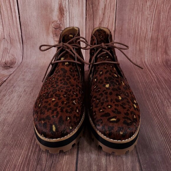 Madewell Womens Size 9 The Wren Boots Painted Leopard Calf Hair Lace Up MA484 - Picture 4 of 16